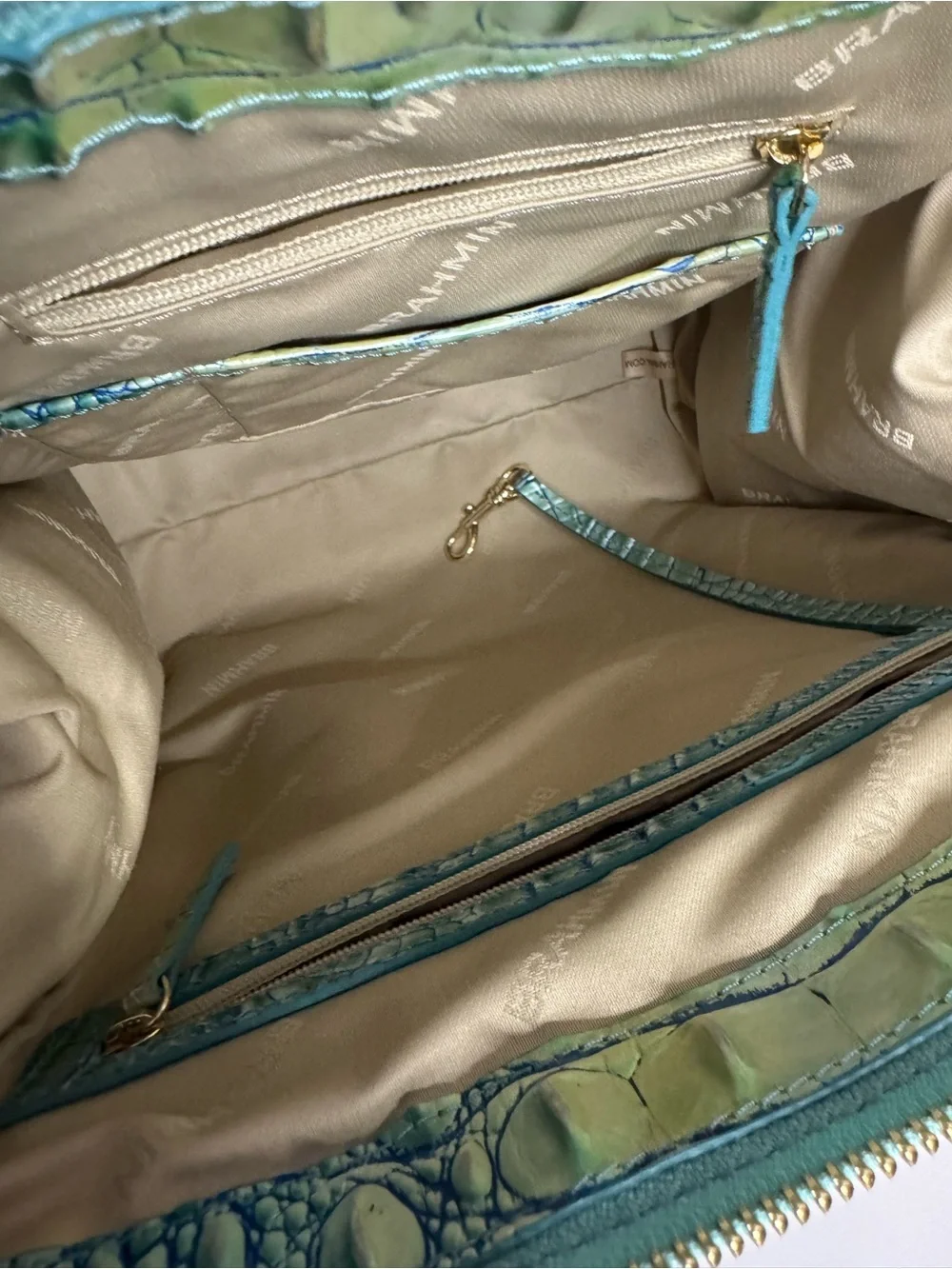 #304 Brahmin Caroline Seafoam Melbourne Embossed Leather Satchel Two-Way Bag
